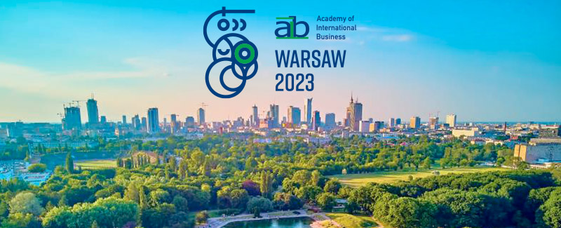 Warsaw, Poland skyline with AIB 2023 logo overlaid